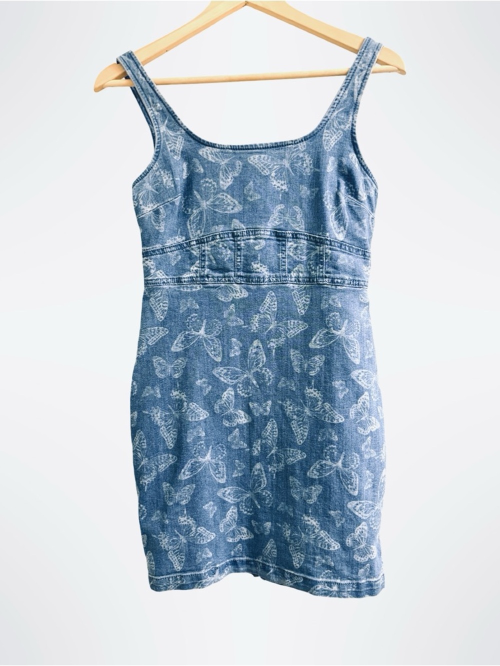 No Boundaries Denim Butterfly Print Corset Mini Dress Y2K Retro Style Sz Sm 3/5 - Picture 4 of 8